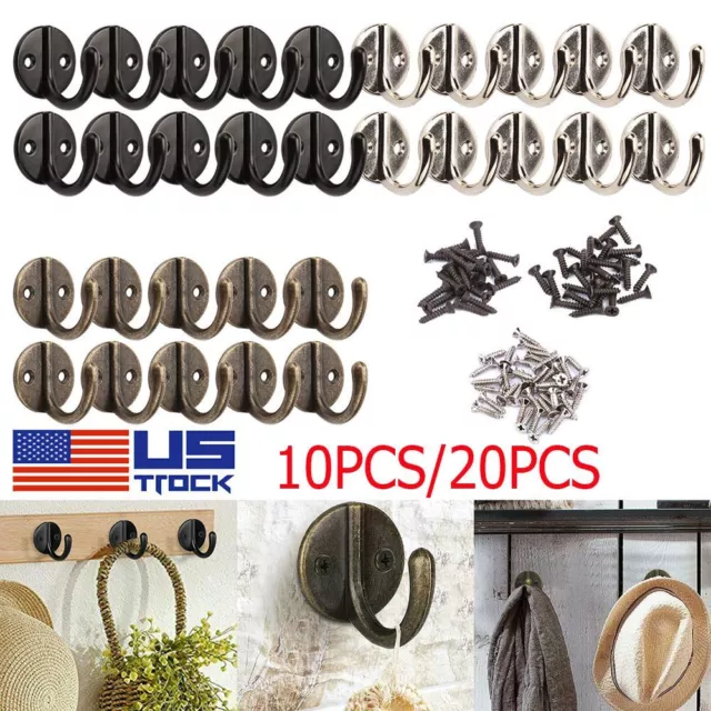 10/20PCS Hanging Metal Single Hook Clothes Hat Coat Robe Wall Door Hangers Hooks