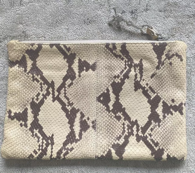 GIUSEPPE ZANOTTI Beige & brown Snake embossed Clutch with crystal skull charm