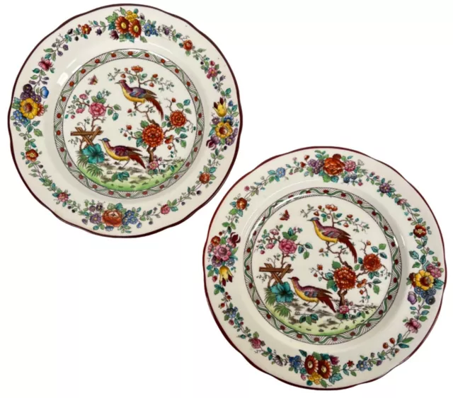 Pair Antique Spode Copeland English Chinoiserie Birds Pheasant Porcelain Plates