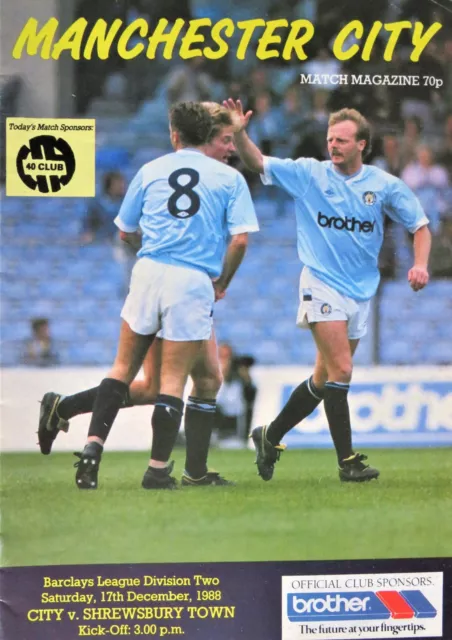 Manchester City v Shrewsbury Town 1988-89 - Division 2 - 17th December 1988