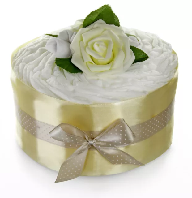 Neutrale Windeltorte für Mädchen / Junge ROSENBLÜTE gold - Geschenk zur Geburt