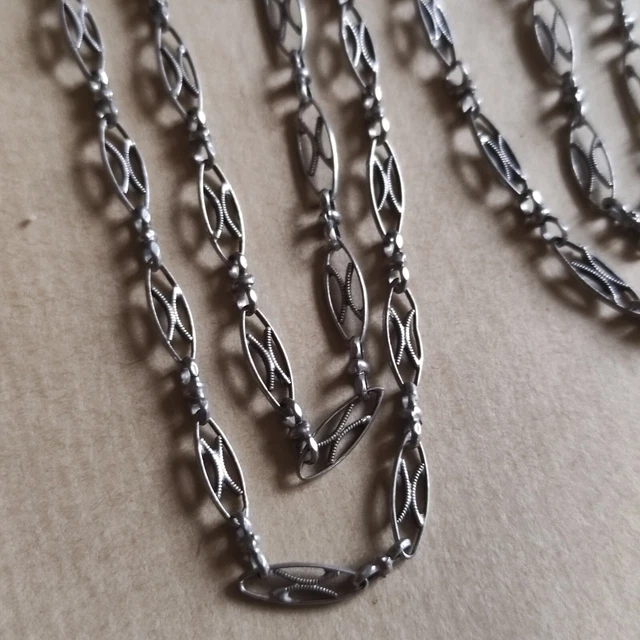 Chaîne En Argent Massif 925 - Longueur 143 Cm - Ancienne Avec Poinçons - Occasion Très Bon état