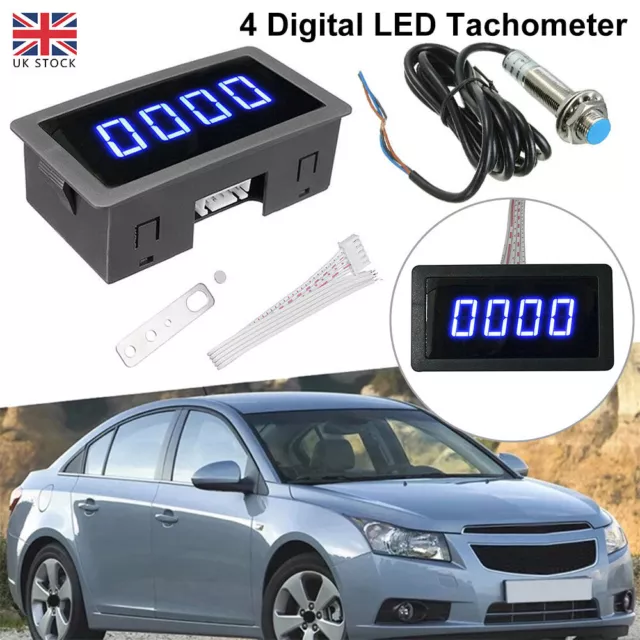 4 Digital LED Tachometer RPM Speed Meter Car Meter Proximity Switch Sensor Set