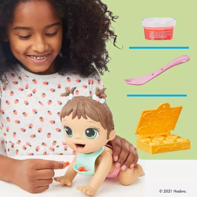 Baby Alive Lil Snacks Baby Puppe braunes Haar realistisches Spielzeug isst Poop 8 Zoll 3