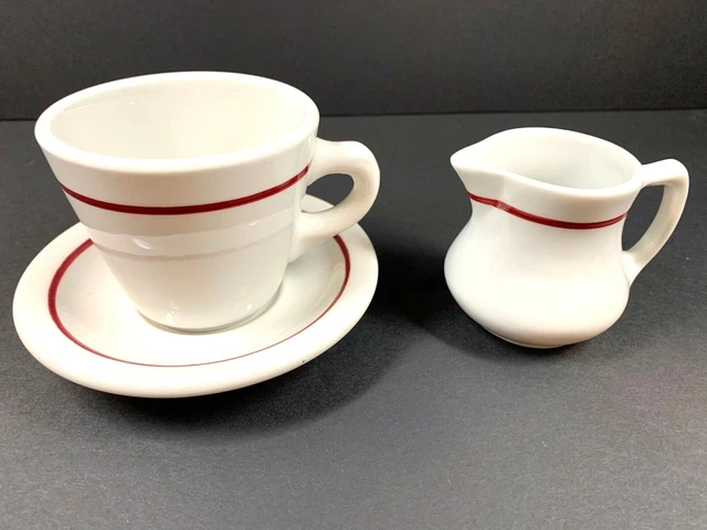 Syracuse Red Cardinal Lines Econo-Rim Cup, Saucer and Creamer. Railroad China