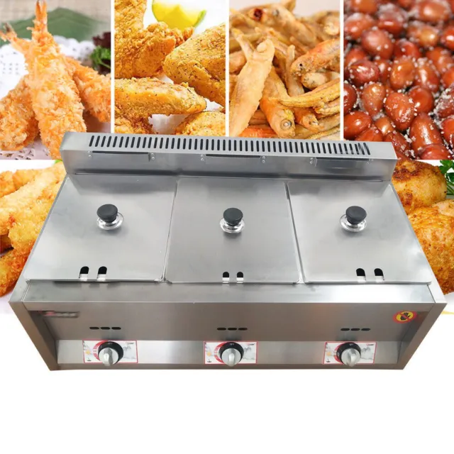 Commercial Propane Deep Fryer Countertop 18L Gas Fryer 3 Pan LPG NG Gas Fryer