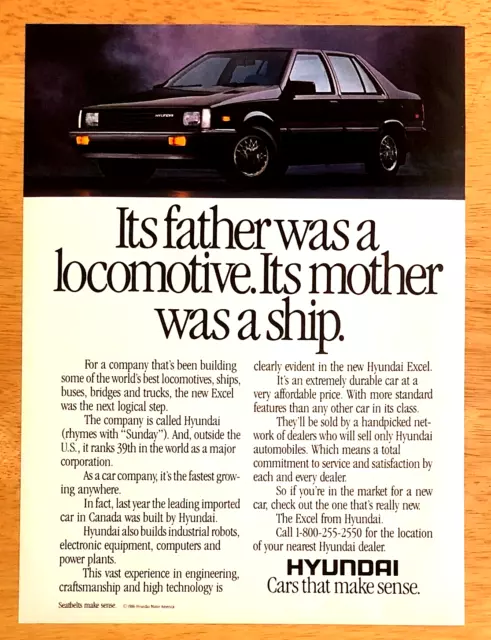 1986 Hyundai Excel Sedan—Vintage Magazine Advertisement Print Ad