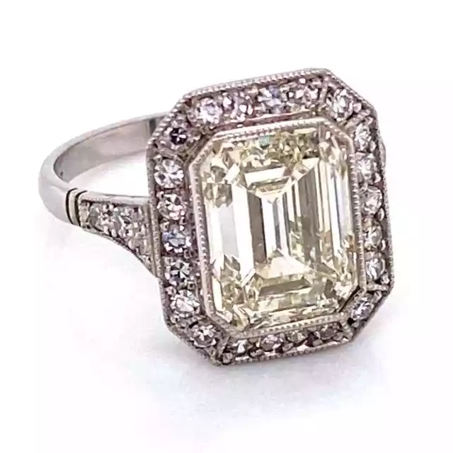 Classic Elegant Art Deco Style 4.05CT Emerald Cut Tourmaline & White CZ Ring