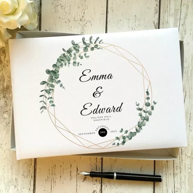 Personalised Luxury Faux Leather Ivory Wedding Guest Book - Eucalyptus & Gold