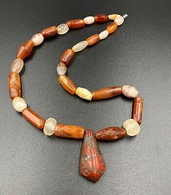 Ancient Near Eastern Persian Himalayan Old Carnelian Agate Jewelry Bead Necklace