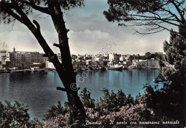 Cartolina Brindisi Porto e panorama parziale 1958