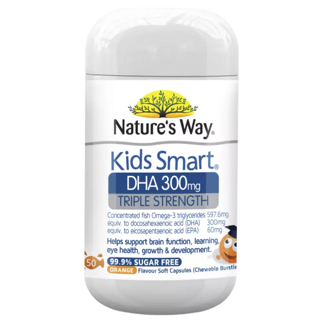 Nature's Way Kids Smart DHA 300mg Triple Strength 50 Burstlets Orange Natures