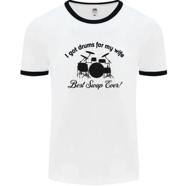 Drums for My Wife Drumming Drummer Mens White Ringer T-Shirt