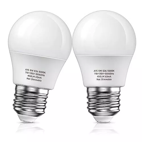 LED Refrigerator Light Bulb 40W Equivalent LED A15 Bulb 5W Daylight 5000K E26