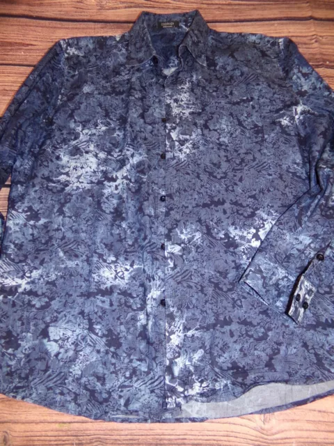 Coofandy Shirt Mens Size L Paisley Blue Long Sleeve Button Down