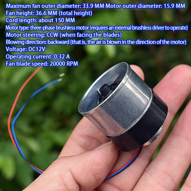 DC12V 20000 RPM Micro 16 mm ventola condotto brushless motore trifase TS