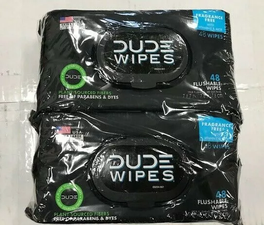 DUDE Wipes Flushable Wipes Dispenser (6 Pack, 48 Wipes Each), Unscented Wet W...