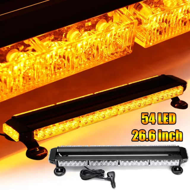 54LED Emergency Magnetic Warning Strobe Light Car Roof Amber Flashing Lamp Bar