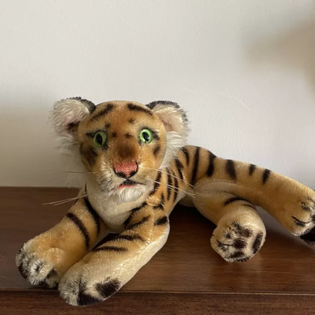 Vintage Steiff Mohair Tiger, Lying Down 1950’s, 9”