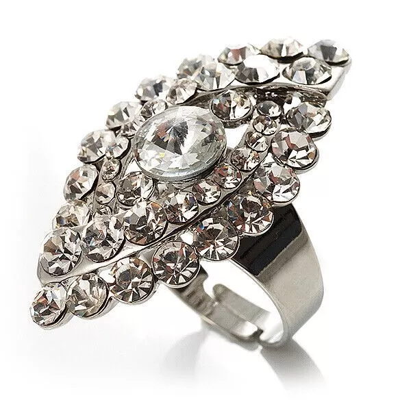 Schöner ShowStopper schillernder Kristall Cocktail Ring 925 Sterlingsilber Diamant