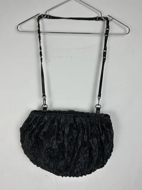 Diane von Furstenberg XL Black Leather Shoulder Bag Slouch Hobo Chain Detail