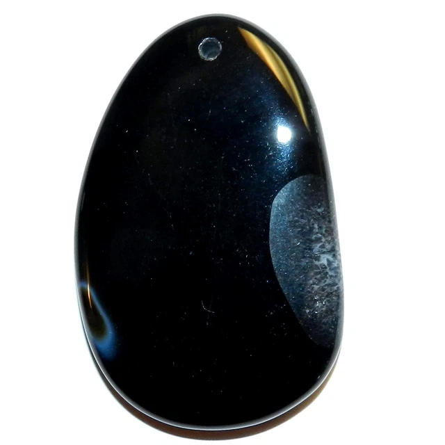 P2559 Black Agate & Crystal Quartz 62mm Flat Freeform Oval Drop Focal Pendant