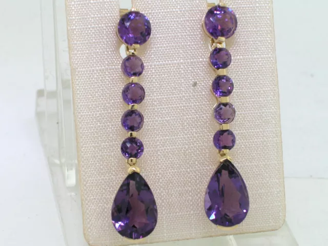 Paar Amethyst Ohrhänger 585 Gelbgold 14Kt Gold 12 natürliche Amethyste