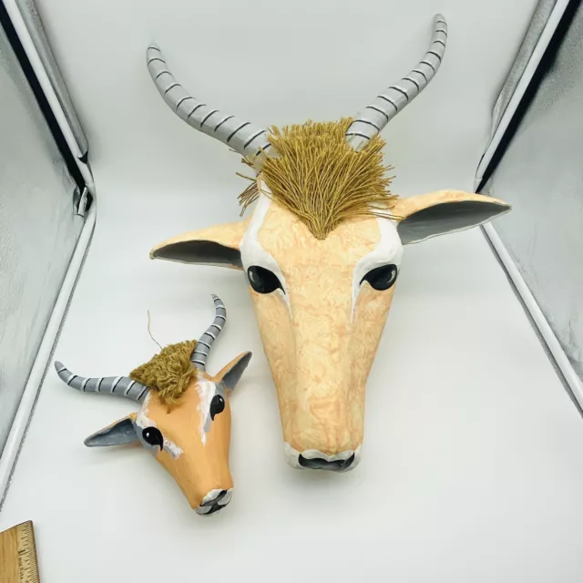 Vintage Silvestri Painted Paper Mache Africa Antelope Head Wall Art Set of 2