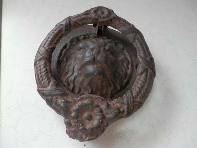 Cast Iron Lion Head Door Knocker Antique Style Rustic Brown Finish