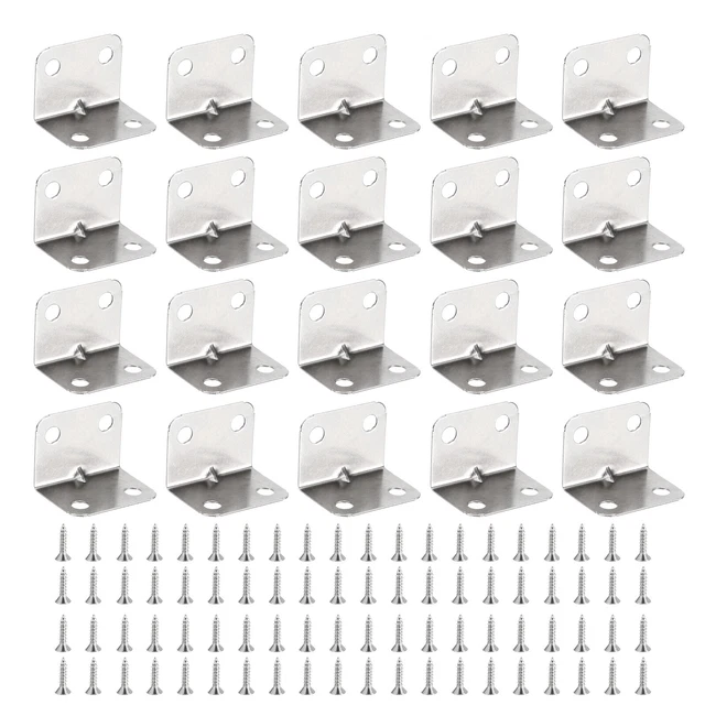 20Pcs L Shape Corner Brace, 1"x1"x1.26" Right Angle Bracket with Screws (Silver)
