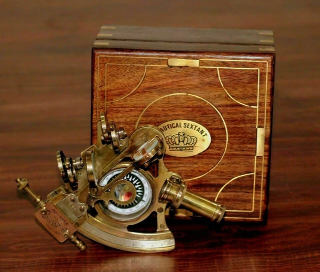 Antique Working Vintage Nautical German Marine Brass Sextant With Wooden Box