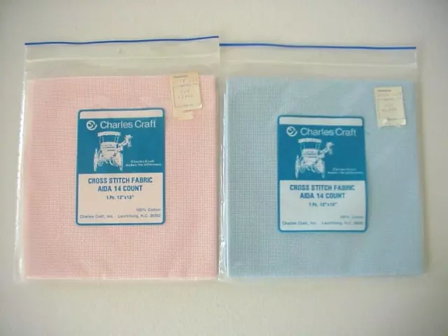 LOT OF 2 CHARLES CRAFT Cross Stitch Fabric PINK & BLUE AIDA 14 COUNT 12" x 18"