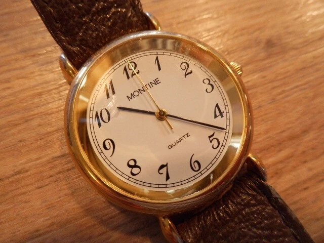 VINTAGE MONTINE SWITZERLAND Quartz Wrist Watch Leather Strap