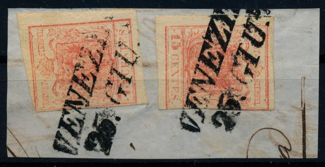 LOMBARDEI-VENETIEN 1850 2*15C auf Briefstück, MP, Type III. VENEZIA. Schön!