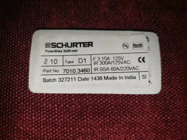Schurter, fusible à cartouche en verre 3,15 A, 5 x 20 mm, vitesse rapide