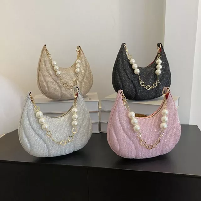 Pearl Chain Shoulder Bag Solid Color Sling Bag Simple Handbags  Women Girls