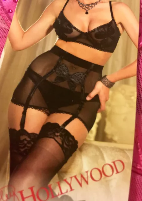 Shirley of Hollywood M Sexy High Waist Cincher Garter Belt Black Rhinestones
