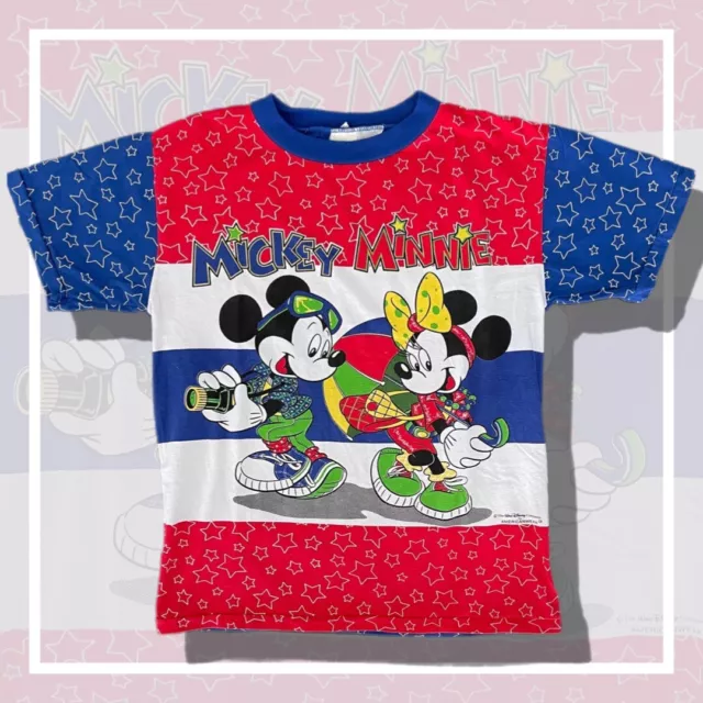 Vintage Mickey Minnie Mouse AOP USA Flag Disney T-shirt 4th July EVC No Size