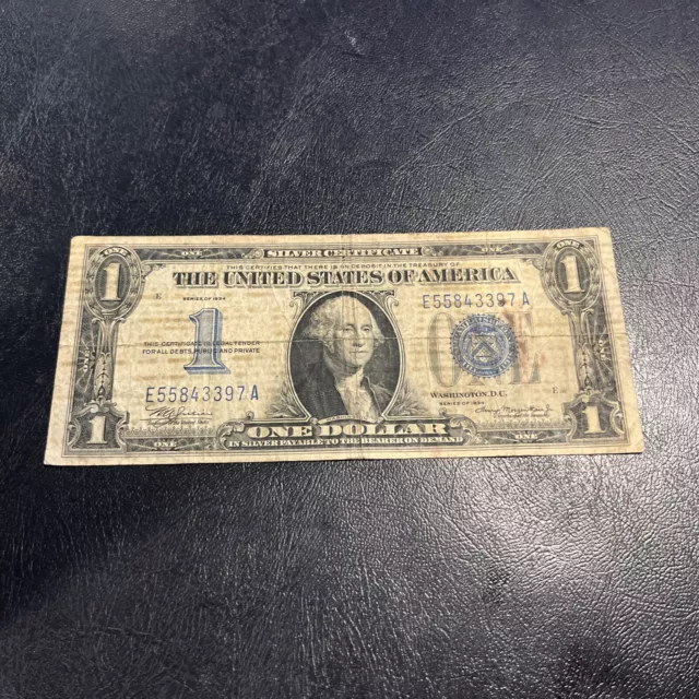 1934 One Dollar Bill • Silver Certificate Note • Funny Back • E55843397A