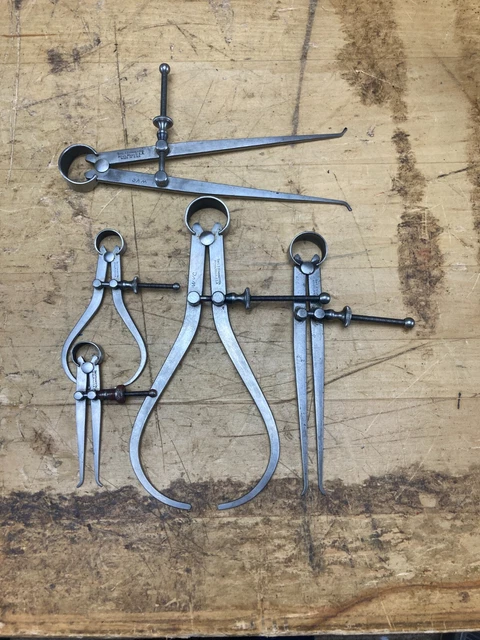 Starrett Toolmaker's Spring-Type Outside Caliper & Divider Compass 5pc LOT Starrett Toolmaker's Spring-Type Outside Caliper & Divider Compass 5pc LOT