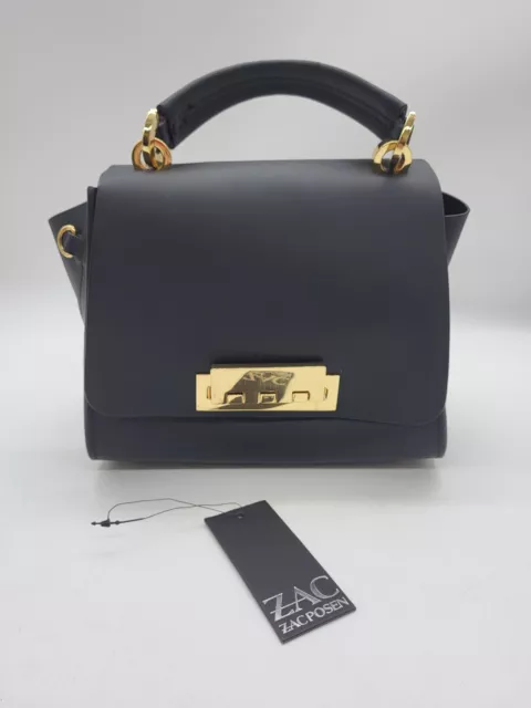 Zac Zac Posen Womens Black Leather Eartha Iconic Mini Top Handle Crossbody Bag