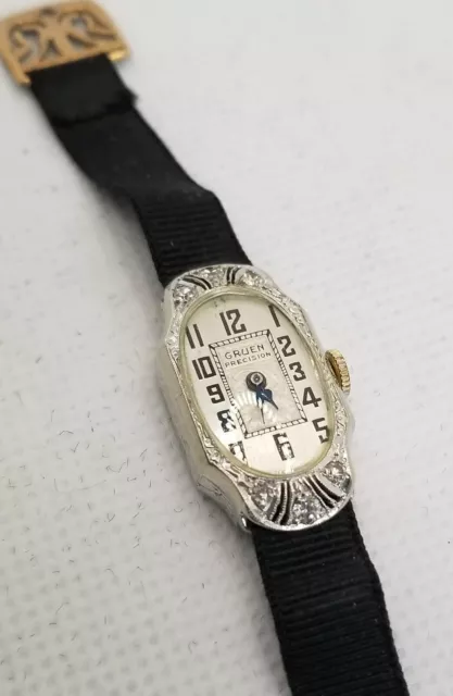 Orologio da polso Vintage (Quasi Antico) Gruen Oro Bianco 14k e Diamante