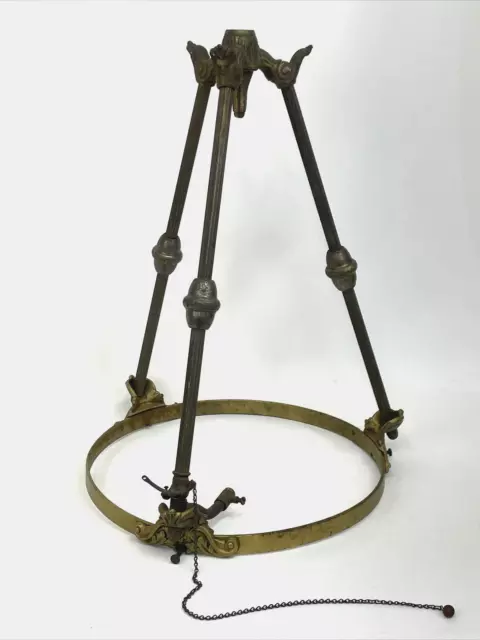 Antique Victorian Gothic Hanging Gas Chandelier Light Lamp 3 Arm Tripod, 12" Fit