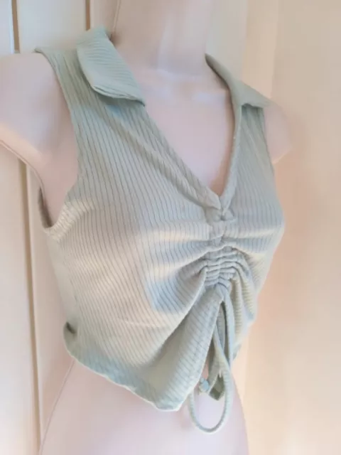 Ladies lovely pale green crop ruch top size S approx size 8
