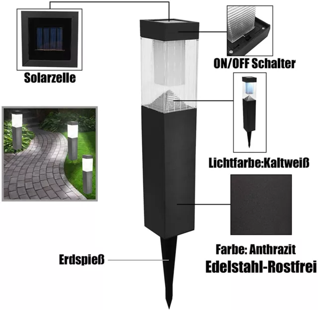 Gartenleuchten Solar Edelstahl Solarleuchte LED Beleuchteung Wegbeleuchtung 3