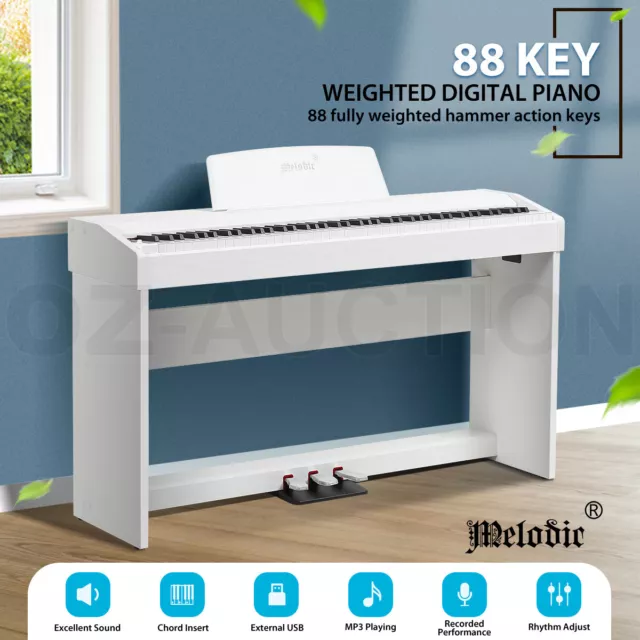 Melodic 88-Key Digital Piano Electric Hammer Action Keyboard Weighted 128 White