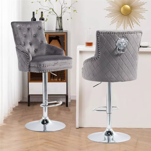 Upholstered Velvet Bar Stools Kitchen Stool Swivel Gas Lift Counter Dining Chair