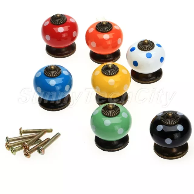 2x Retro Door Cabinet Ceramic Knobs Cupboard Drawer Dot Pull Handles Decoration