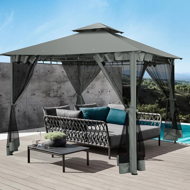 3x3m Luxus Pavillon Gartenpavillon Terrasse Hinterhof mit Atmungsaktiven 80