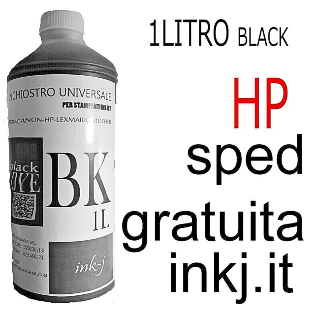 Ricarica Inchiostro  1 Lt. Black  Per Cartucce Dye Hp Universale Per Stampanti-